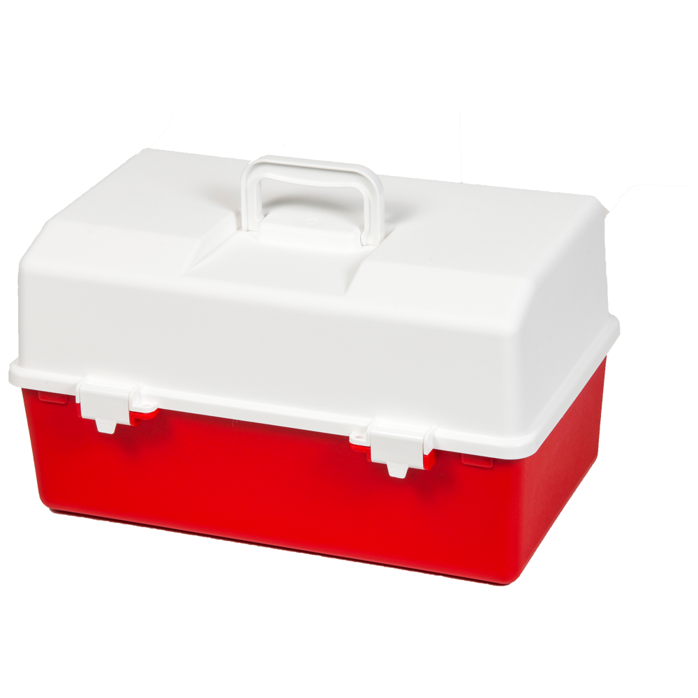 Red and White Plastic First Aid Tacklebox with 2 Tray 20 x 40 x 23cm