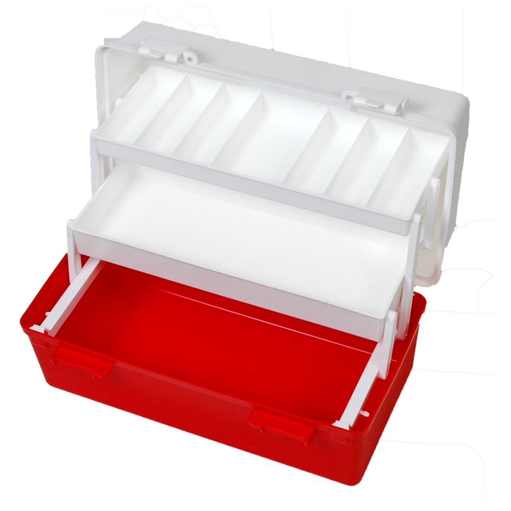Red and White Plastic First Aid Tacklebox with 2 Trays 20 x 40 x 23cm