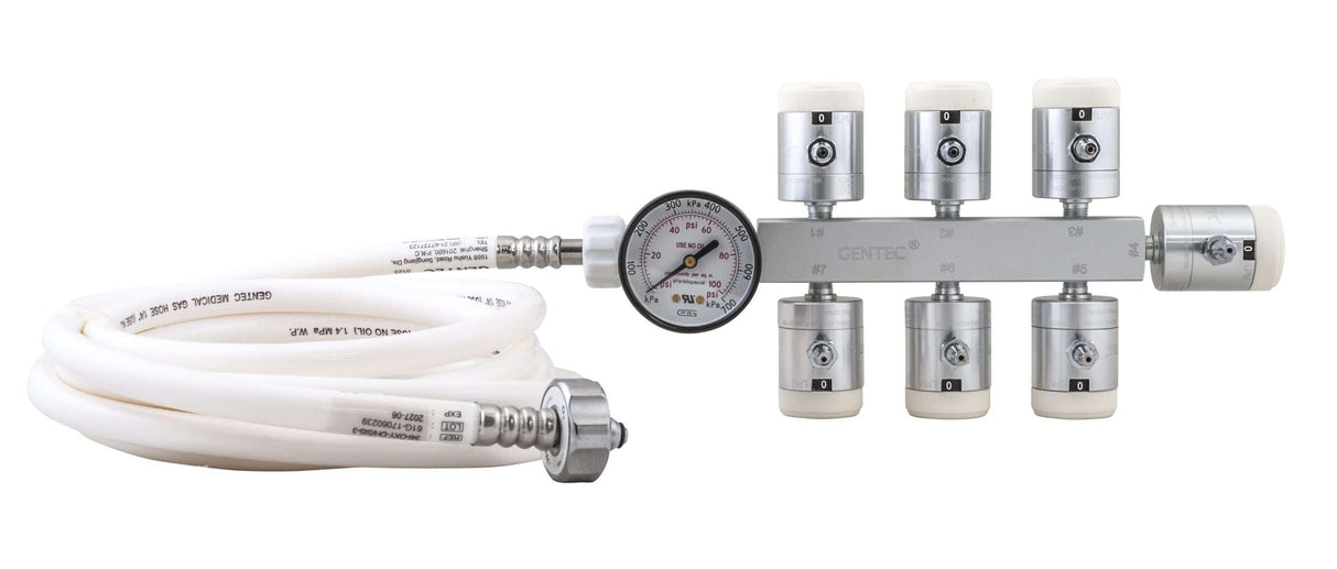 Medical Oxygen Therapy Manifold - 7 x 15Lpm with 3m Supply hose