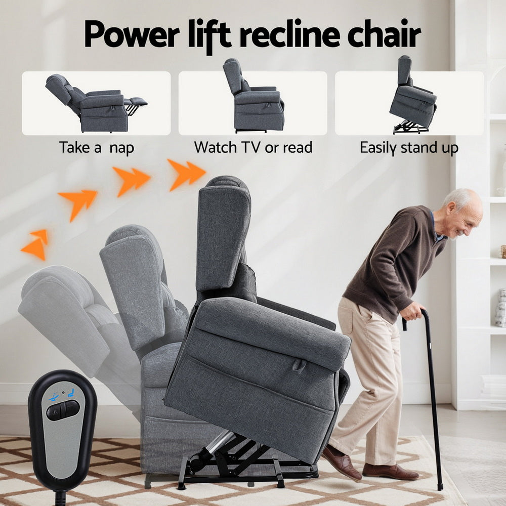 Artiss Lift Recliner Chair 8-Point Heated Massage 130° - 150kg - Grey