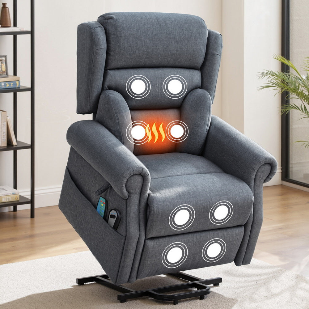 Artiss Lift Recliner Chair 8-Point Heated Massage 130° - 150kg - Grey