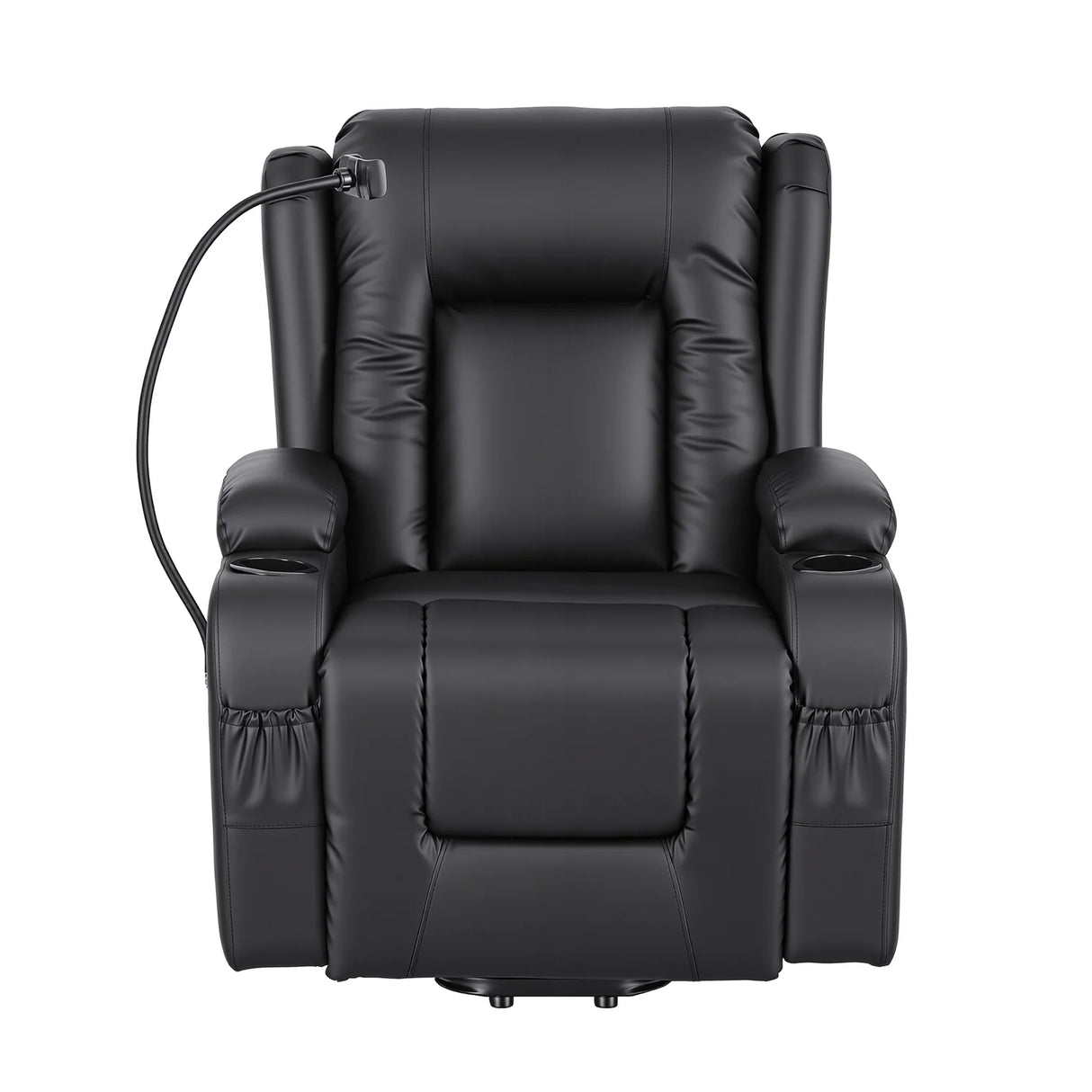 Power Lift Recliner Chair with Massage & Heat (PU Leather Black, USB, Cup Holders & Phone Holder)
