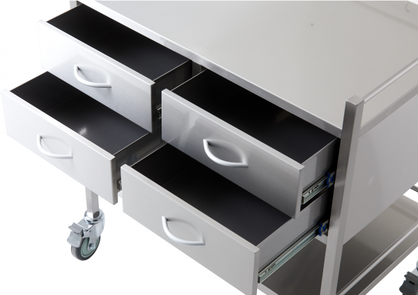 Stainless Steel Double Trolley Four Drawer (Two Over Two)