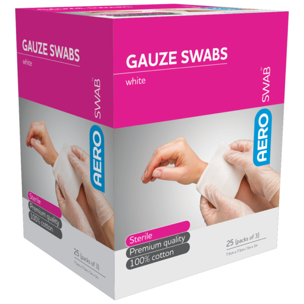 Sterile White Gauze Swab 7.5 x 7.5cm Box/25 (Packs of 3)