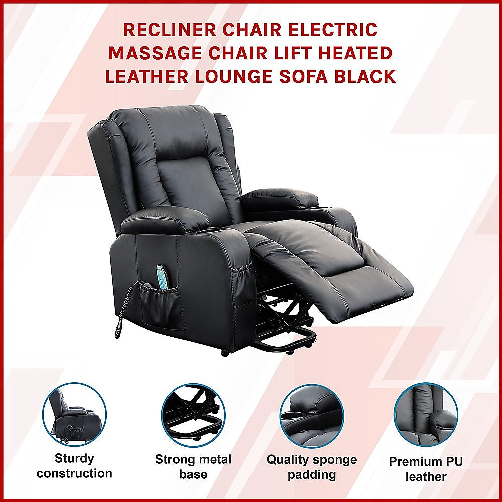 Palermo Electric Lift Recliner Chair - 150kg Black