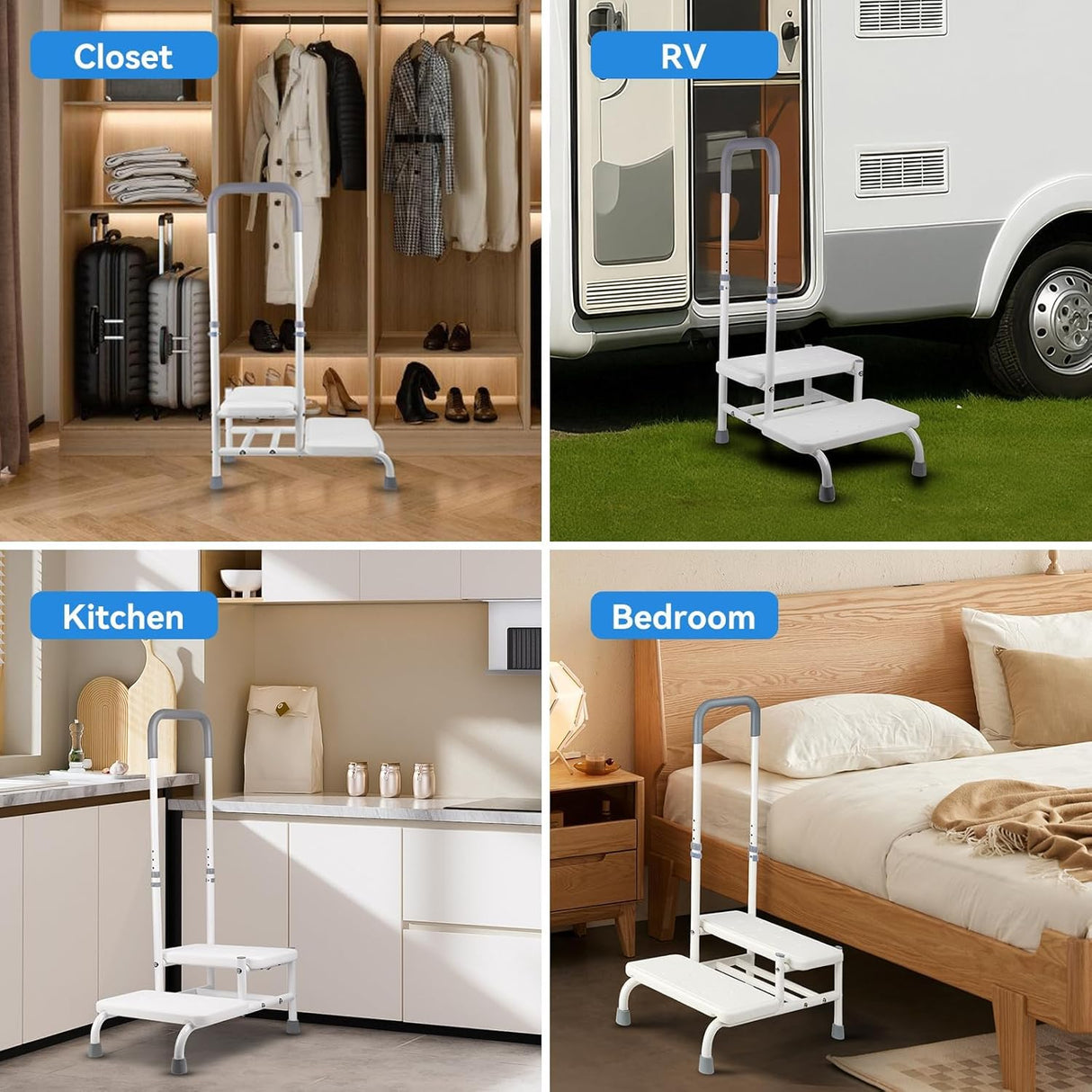 2-Step Stool with Handle for Elderly & Adults