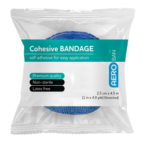 Blue Cohesive Bandage 2.5cm x 4.5M 6/Pk