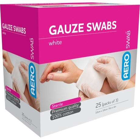 Sterile White Gauze Swab 10 x 10cm Box/25 (3 ply)