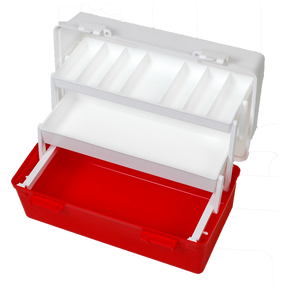 Red and White Plastic First Aid Tacklebox with 2 Trays 20 x 40 x 23cm