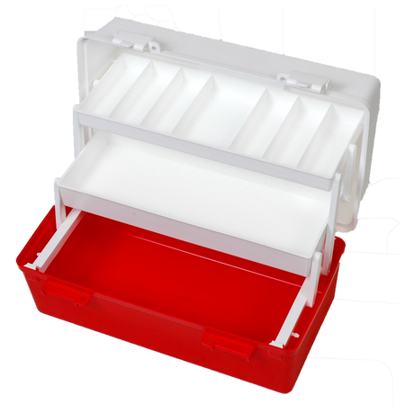 Red and White Plastic First Aid Tacklebox with 2 Trays 20 x 40 x 23cm