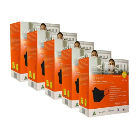 AMD Premium P2 Face Masks Black 50 Pack - 5 Boxes