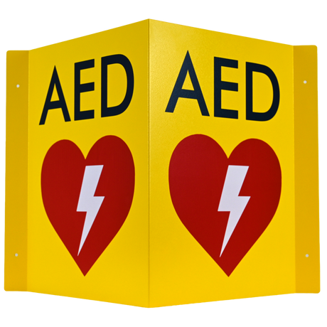 CARDIACT Metal Yellow AED Angle Bracket Sign – Large