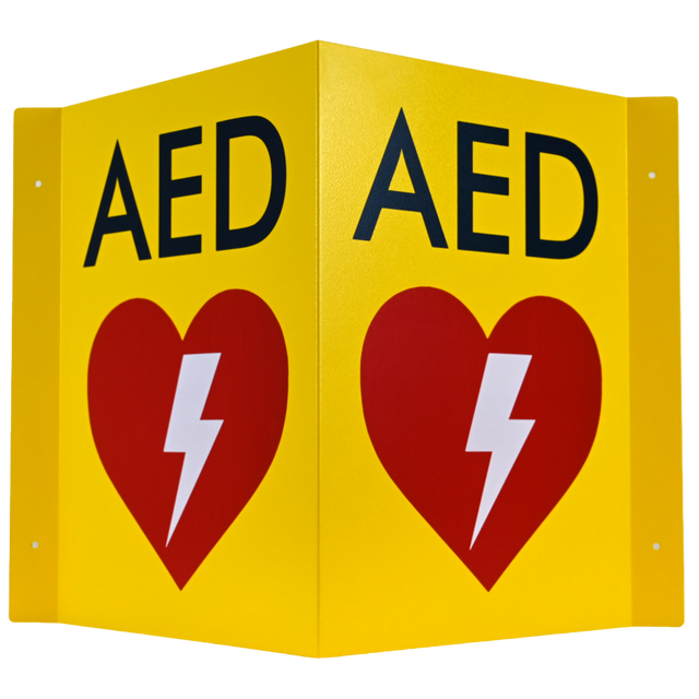 CARDIACT Metal Yellow AED Angle Bracket Sign – Large