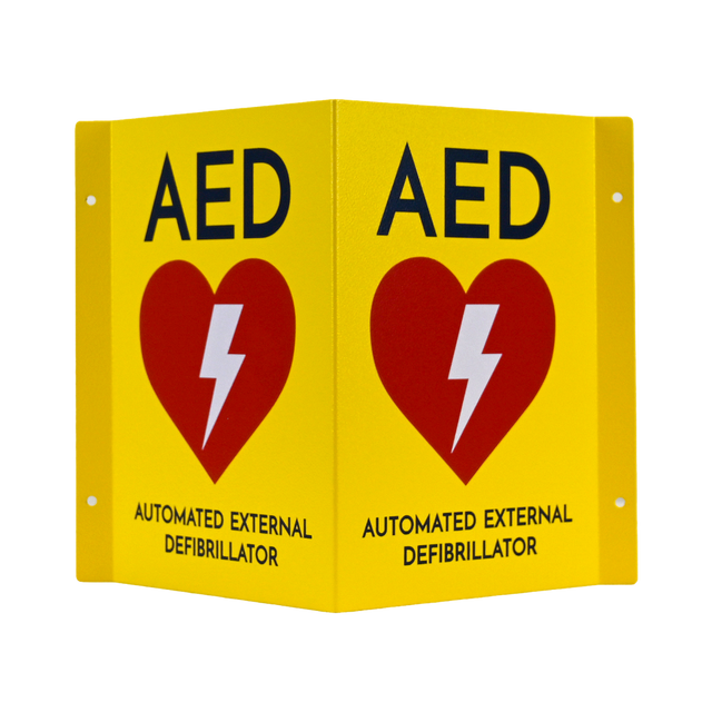 CARDIACT Metal Yellow AED Angle Bracket Sign
