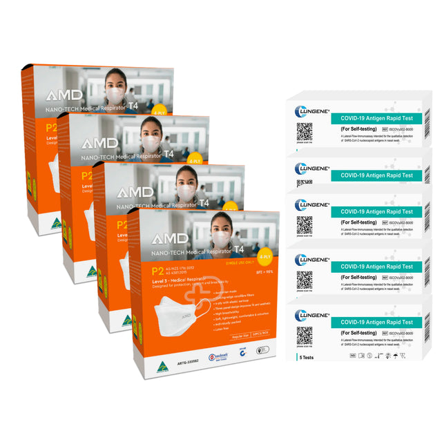 AMD Premium Disposable Masks bundle 200 Box Plus 100 Covid Tests