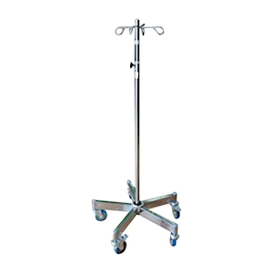 Intravenous IV Pole, 4 Prong Stainless Steel Head and Base