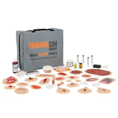 TraumaSim Advanced Trauma Moulage Kit (24 Silicone Wounds, Professional Simulation Kit)
