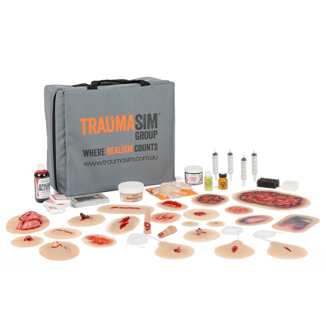 TraumaSim Advanced Trauma Moulage Kit (24 Silicone Wounds, Professional Simulation Kit)
