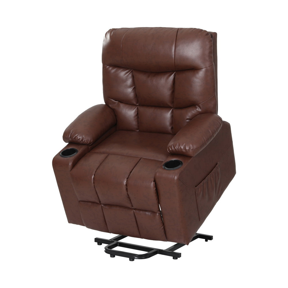 Artiss Lift Recliner Chair 8-Point Heated Massage 155° - 180kg - Brown