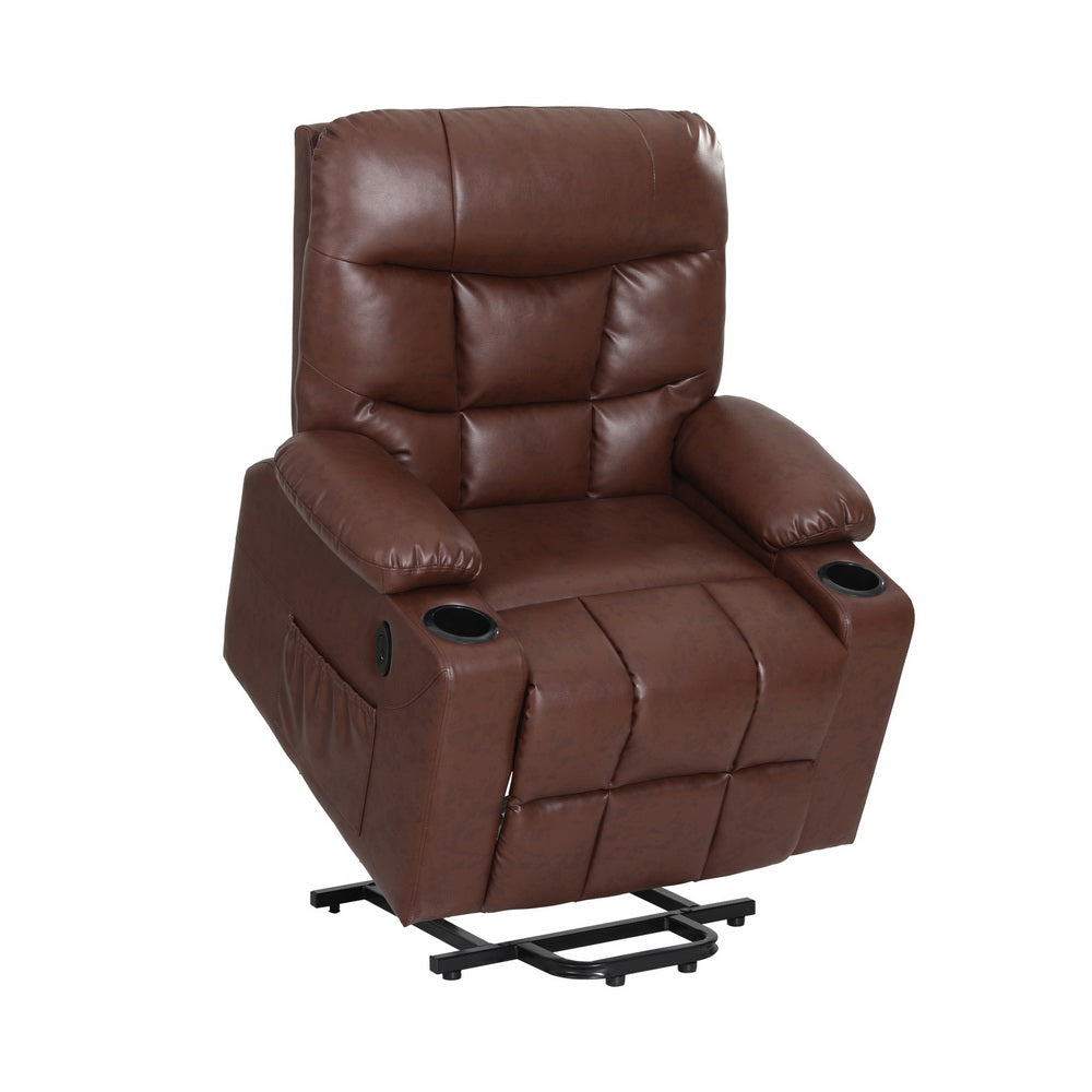 Artiss Lift Recliner Chair 8-Point Heated Massage 155° - 180kg - Brown