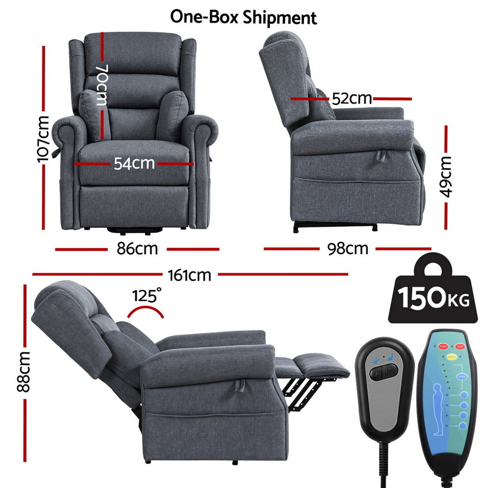 Artiss Lift Recliner Chair 8-Point Heated Massage 130° - 150kg - Grey