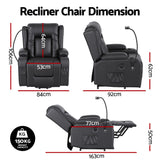 Artiss Lift Recliner Chair 8-Point Heated Massage USB Charging Port Phone Holder 135° Recline PU Leather Black