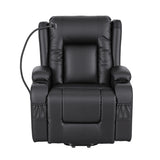 Power Lift Recliner Chair with Massage & Heat (PU Leather Black, USB, Cup Holders & Phone Holder)