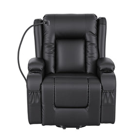 Power Lift Recliner Chair with Massage & Heat (PU Leather Black, USB, Cup Holders & Phone Holder)