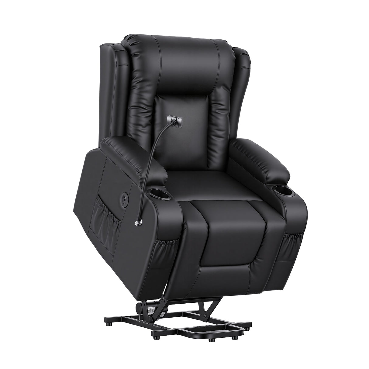 Artiss Lift Recliner Chair 8-Point Heated Massage USB Charging Port Phone Holder 135° Recline PU Leather Black