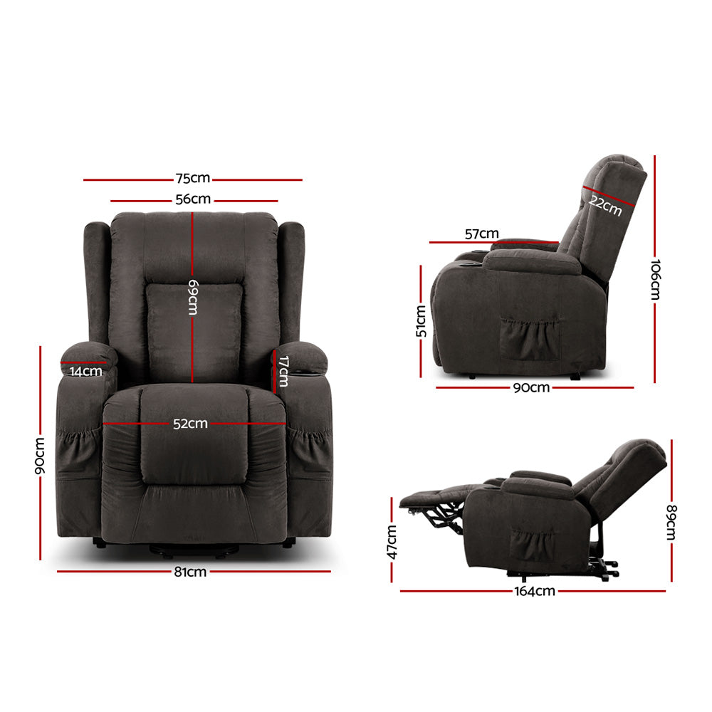 Artiss Lift Recliner Chair 8-Point Heated Massage 135° - Grey