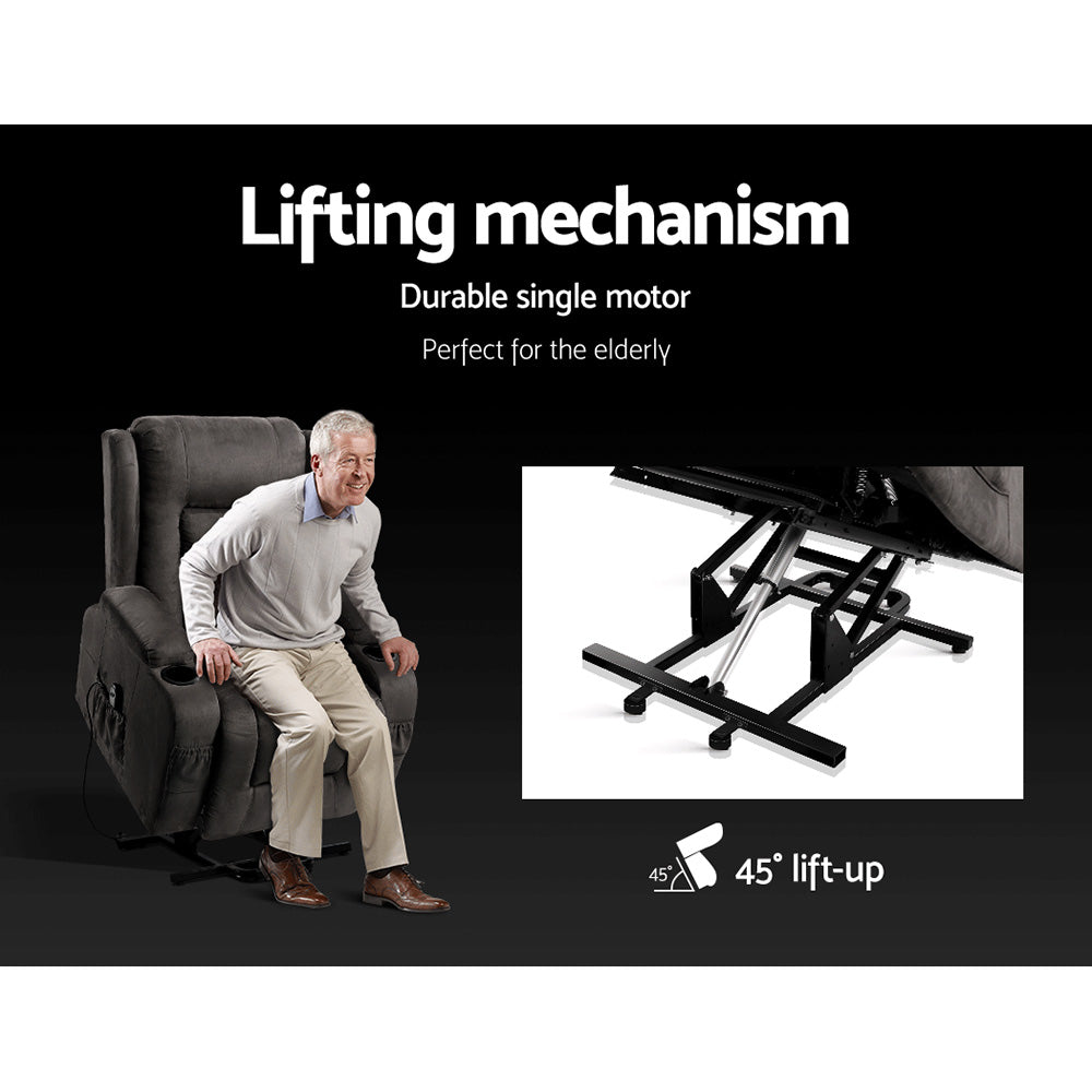Artiss Lift Recliner Chair 8-Point Heated Massage 135° - Grey