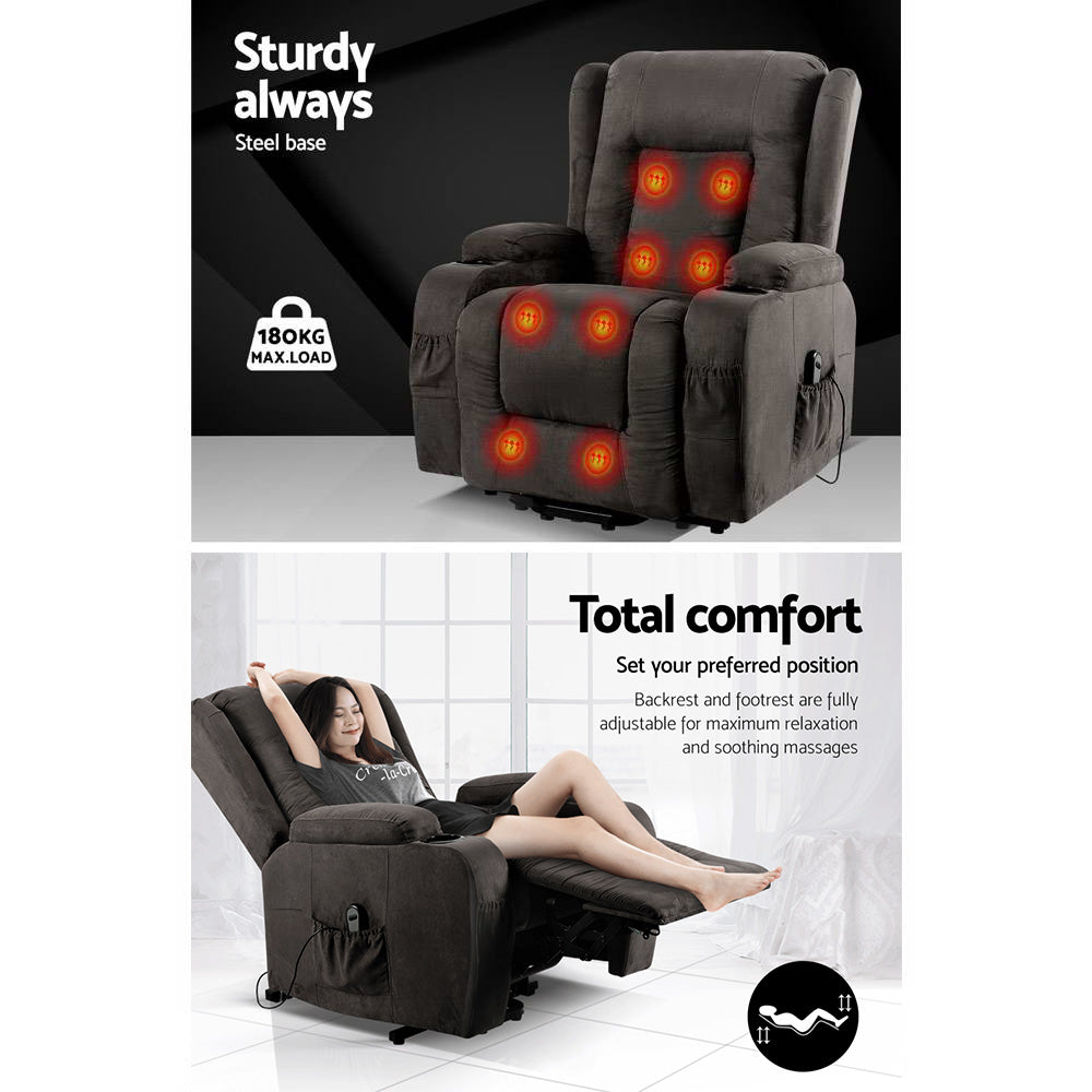 Artiss Lift Recliner Chair 8-Point Heated Massage 135° - Grey