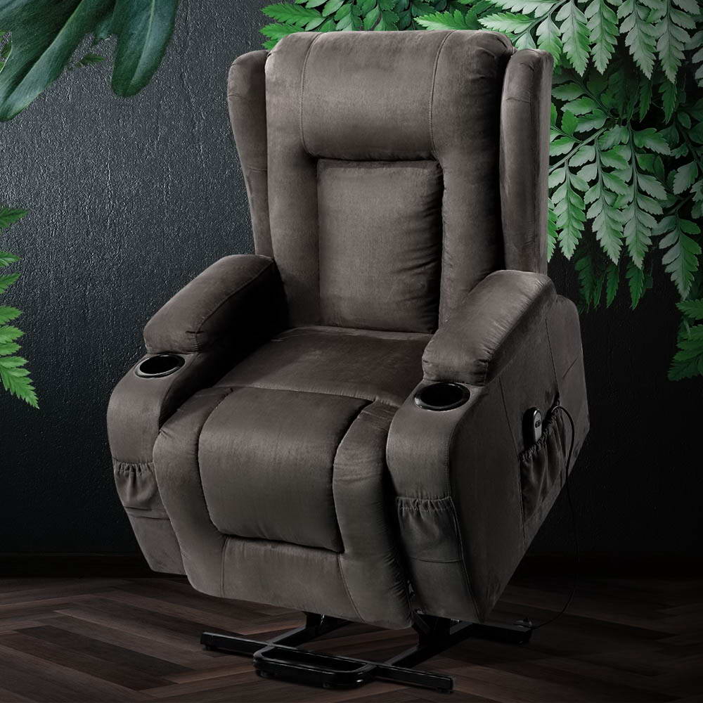 Artiss Lift Recliner Chair 8-Point Heated Massage 135° - Grey