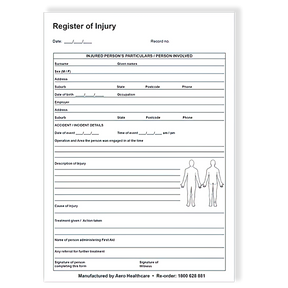Register of Injuries Duplicate Pad (25 pages)