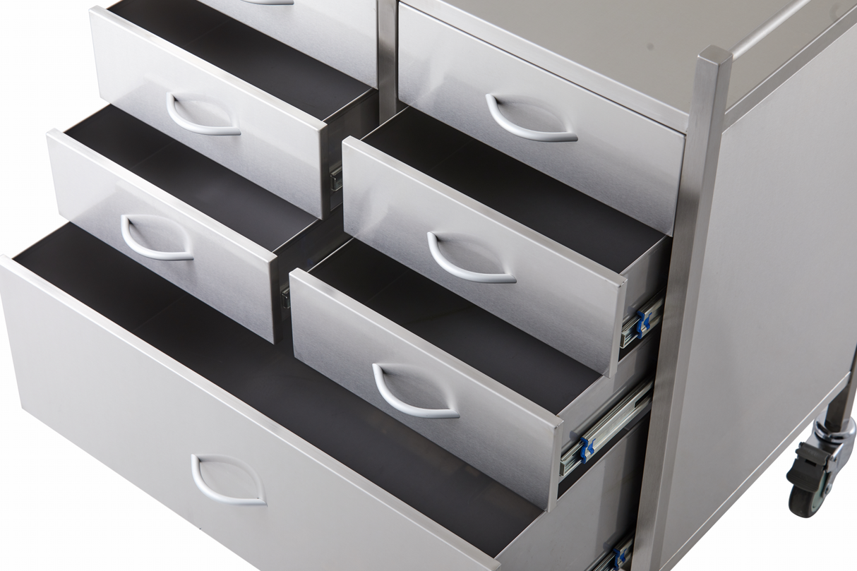 Stainless Steel Resuscitation Trolley Seven Drawer