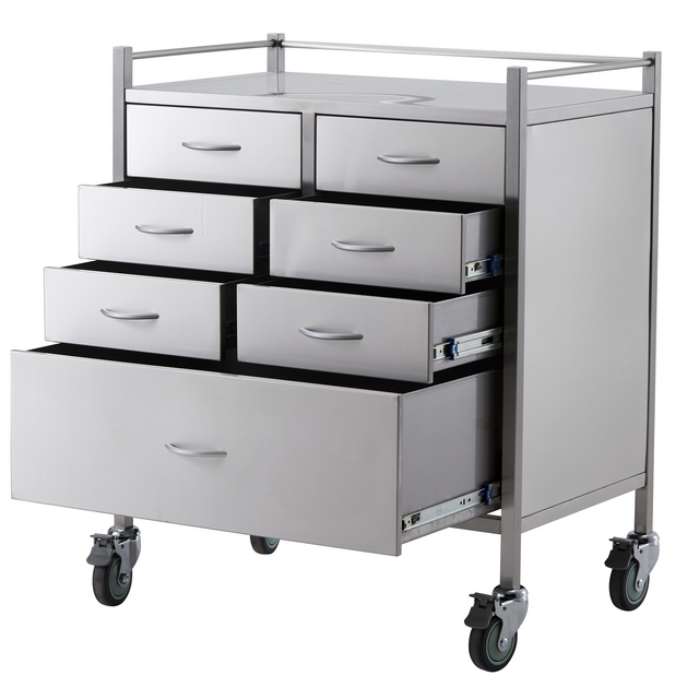 Stainless Steel Resuscitation Trolley Seven Drawer