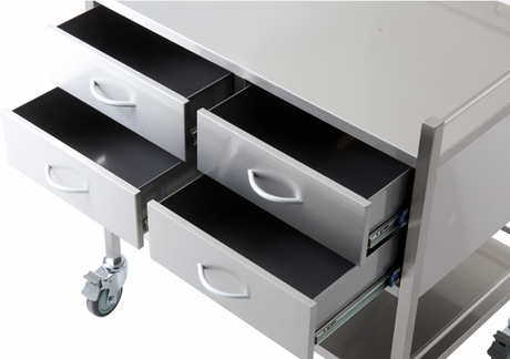 Stainless Steel Double Trolley Four Drawer (Two Over Two)