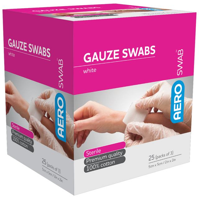 Sterile White Gauze Swab 5 x 5cm Box/25