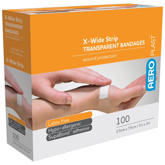 Transparent X-Wide Strip 7.5 x 2.5cm Box/100