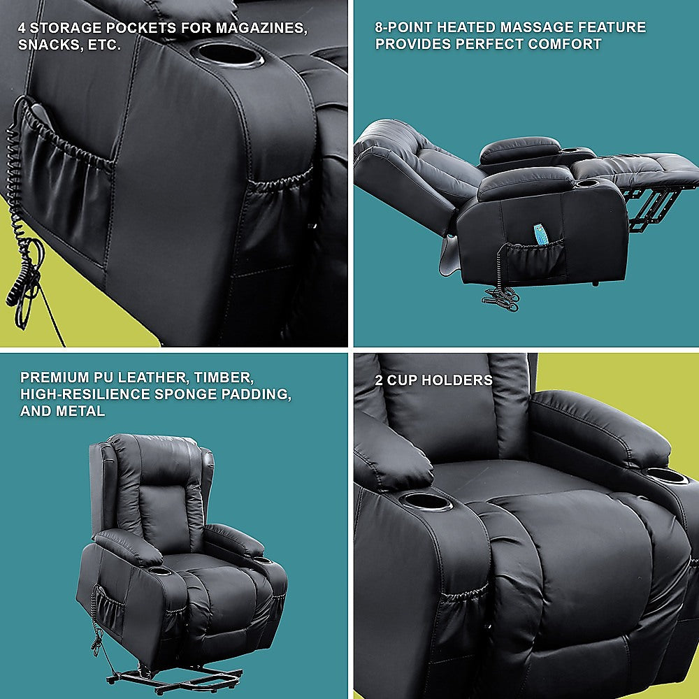 Palermo Electric Lift Recliner Chair - 150kg Black
