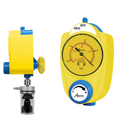 Amvex Suction Regulator - Paediatric Continuous 0-160 mmHg - Analogue with Overflow Trap