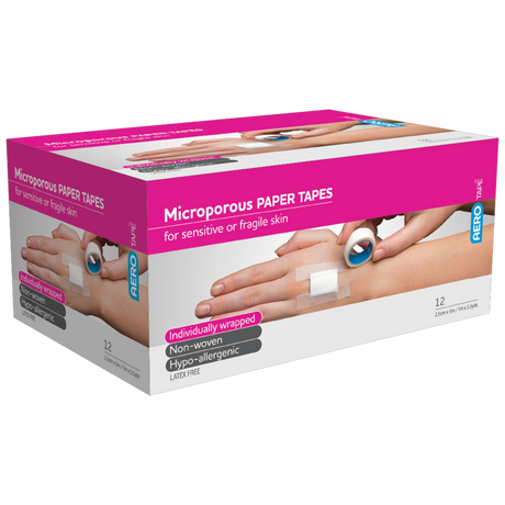 White Microporous Paper Tape 2.5cm x 5M Box/12