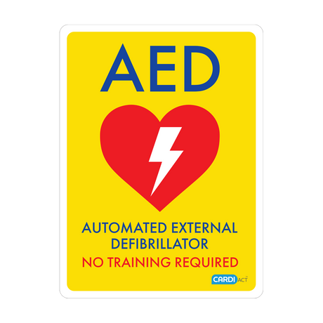 CARDIACT Yellow Poly AED Sign – No Training Required 22.5 x 30cm
