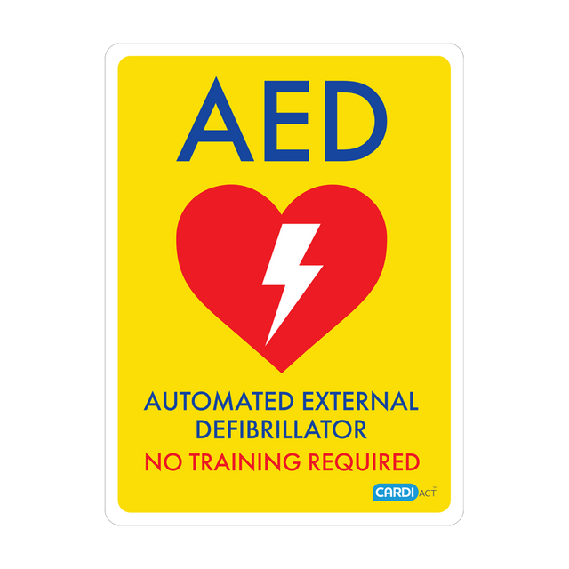 CARDIACT Yellow Poly AED Sign – No Training Required 22.5 x 30cm