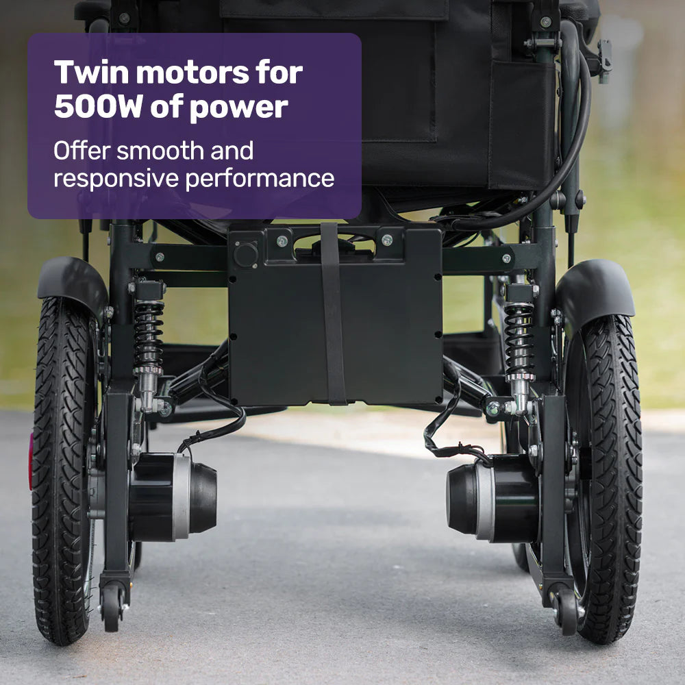 Electric Folding Wheelchair – XL 52cm Wide Seat, Black
