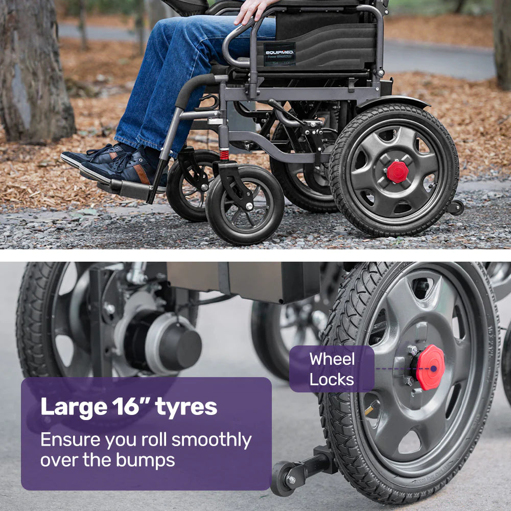 Electric Folding Wheelchair – XL 52cm Wide Seat, Black