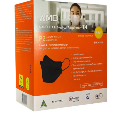 AMD Premium P2 Face Masks Black 50 Pack - 5 Boxes