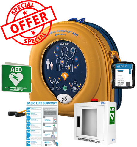 Heartsine 350P Semi Automatic AED Alarmed Cabinet Bundle
